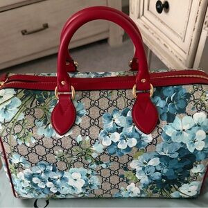 Gucci Floral Satchel with Red and Blue Accents